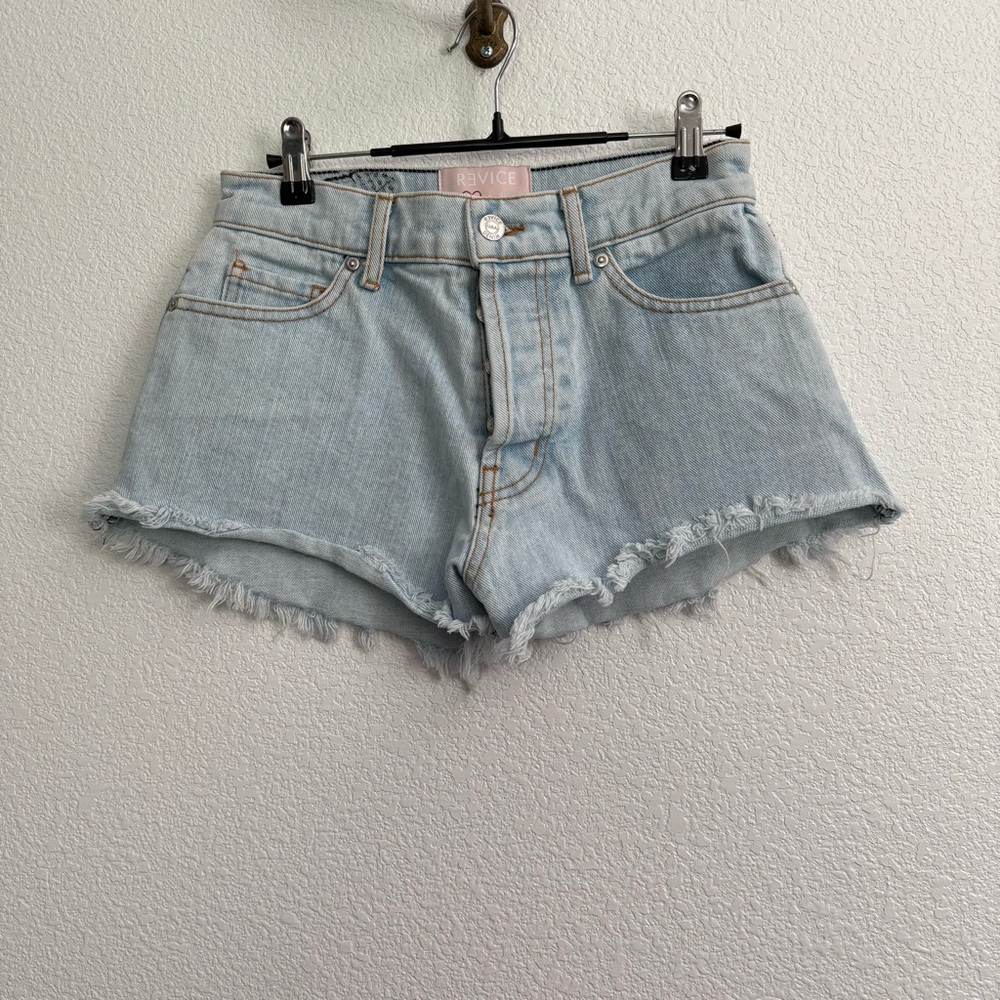 REVICE Light Wash Button Fly Shorts 24